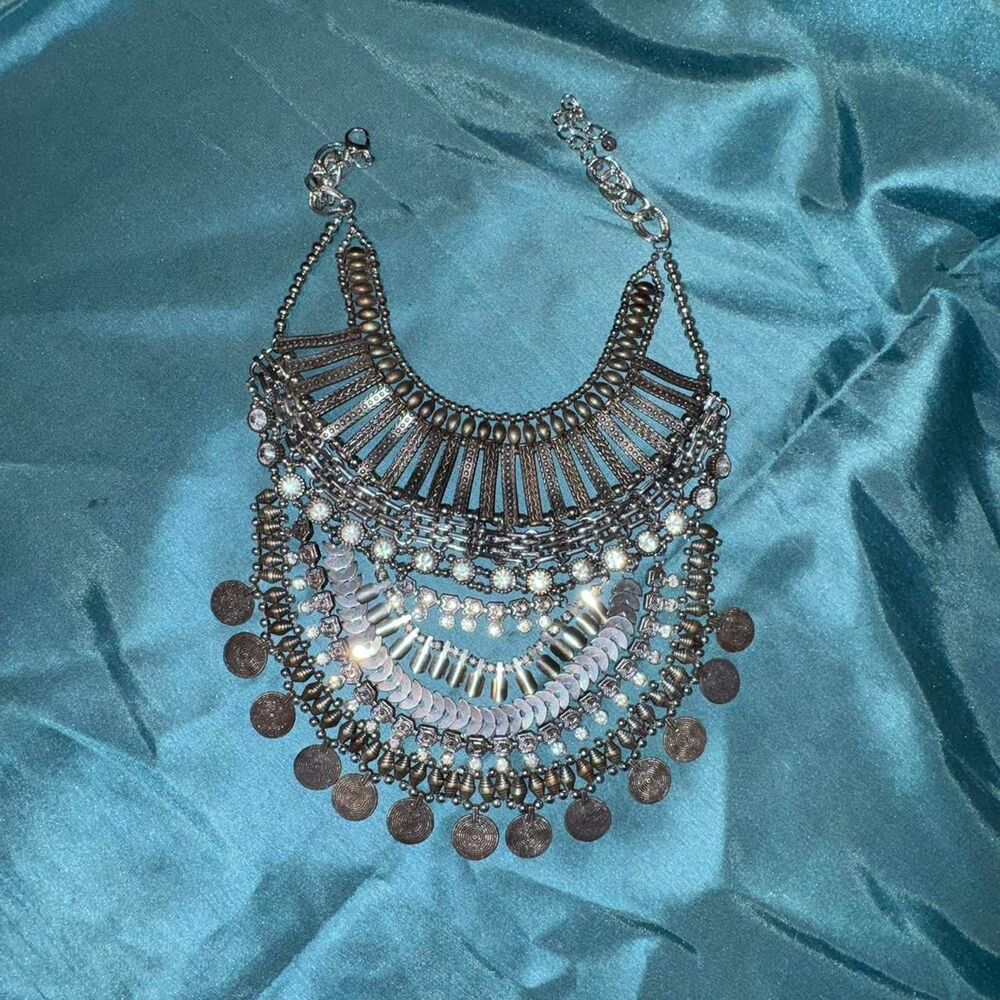Y2K Silver Statement Bib Necklace Cool Girl Jewelry - Picture 7 of 7